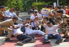 Youth Congress workers protest outside SEBI headquarters in Mumbai