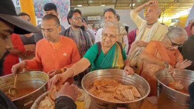 Sudha Murthy Serves Mahaprasad, Tours ISKCON Kitchen At Maha Kumbh 2025